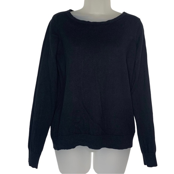 LRL LAUREN RALPH LAUREN‎ Black Silk Blend with Bow Long Sleeve Knit Sweater Sz M - Picture 1 of 10
